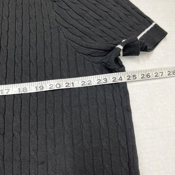 Thomas Sterling Sweater Top Men XL Black Cable Knit Short Sleeve Collared Casual - Picture 8 of 8